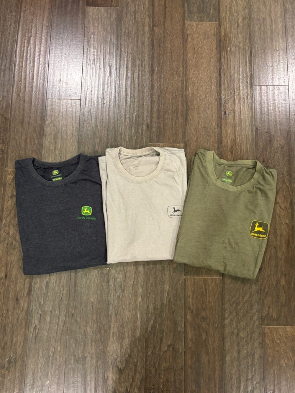 John Deere Men's Short Sleeve Crew Neck Tees in Charcoal, Beige & Olive